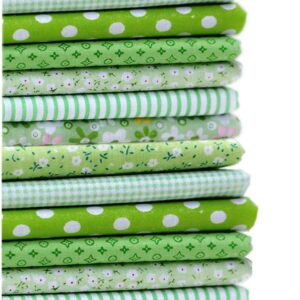 MSCFTFB 14 Pieces Assorted 7 Designs Square Fabric Bundles Sewing Square Patchwork Precut Fabric Scraps for DIY Quilting Applique Doll Dress Making (Green)