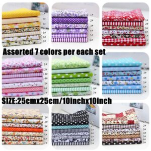 MSCFTFB 14 Pieces Assorted 7 Designs Square Fabric Bundles Sewing Square Patchwork Precut Fabric Scraps for DIY Quilting Applique Doll Dress Making (Green)