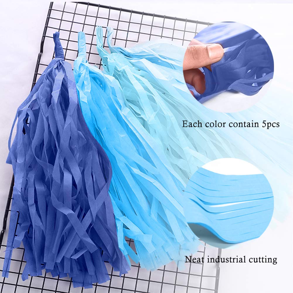 Binpeng 9.8in Blue Tissue Paper Tassel DIY Hanging paper decorations Party Garland Decor for Party Decorations Wedding,Festival,Baby Shower Decoration 20PCS25cm