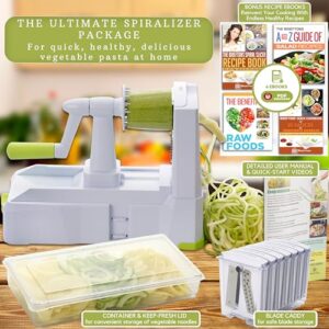 Brieftons 10-Blade Vegetable Spiralizer: Strongest-Heaviest Duty Spiral Slicer, Best Veggie Pasta Spaghetti Maker for Low Carb/Paleo/Gluten-Free, With Container, Lid, Blade Caddy, 4 Recipe Ebooks