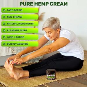 Natural Hemp Cream for Muscles, Joints, Back, Knees, Neck, Fingers, Elbows - High Strength Hemp Oil Extract with Arnica, Emu Oil, Turmeric - Made in The USA