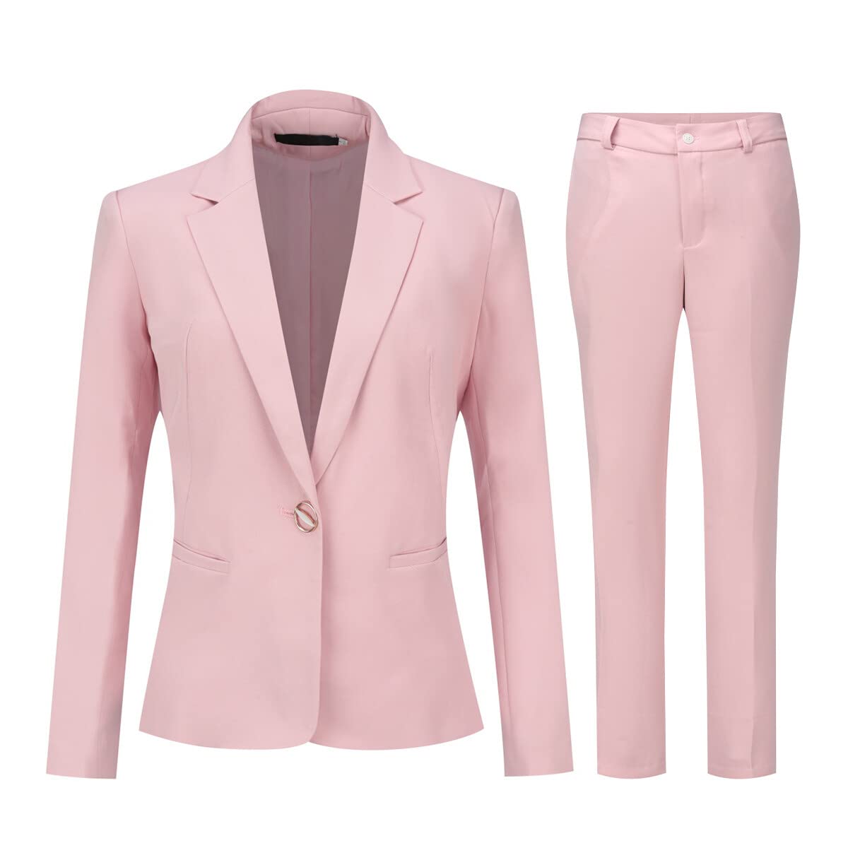 YUNCLOS Women's 2 Piece Office Work Suit Set One Button Blazer and Pants Pink