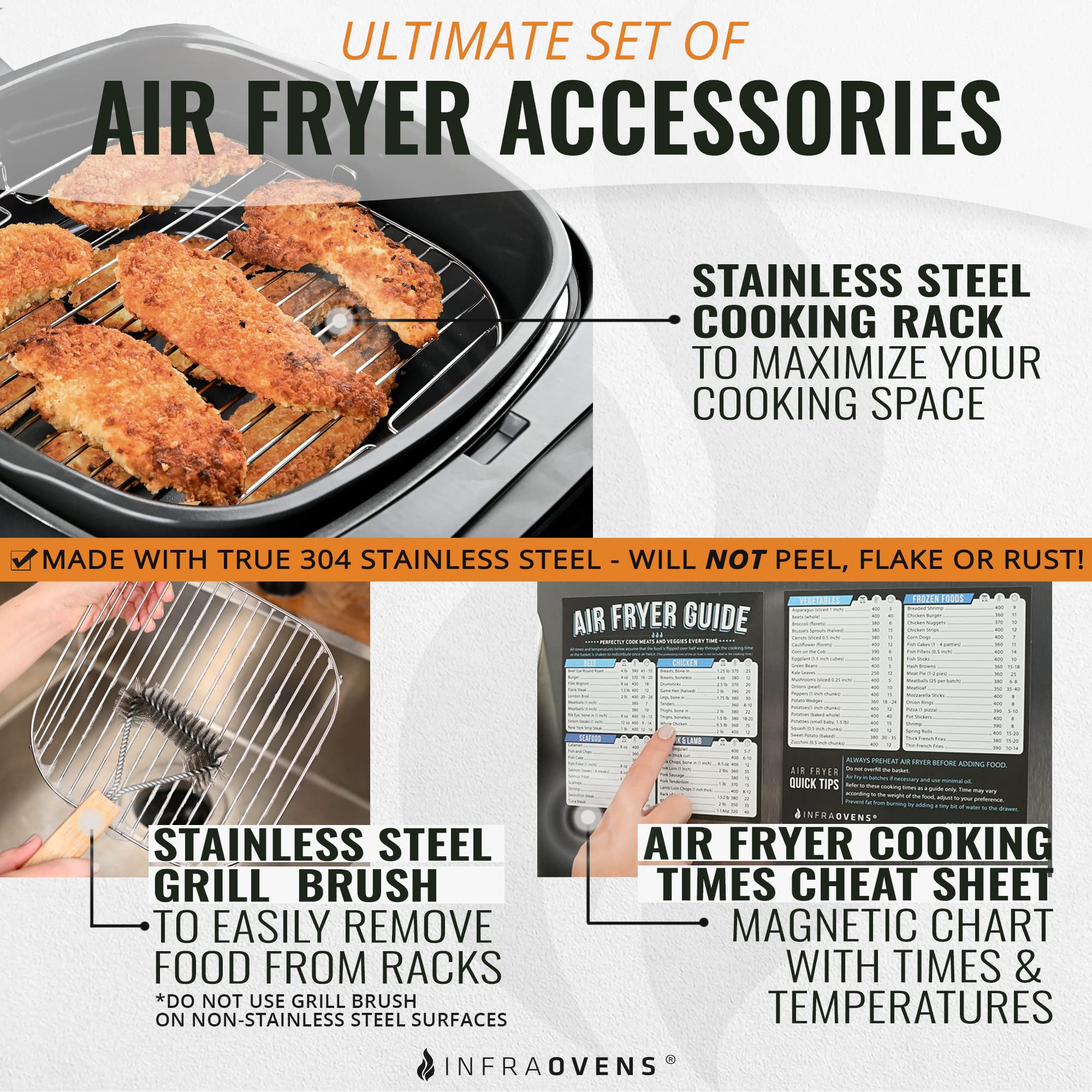 12 Pcs Air Fryer Accessories with Rack, Grill Pan, Air Fryer Cheat Sheet for Dreo, Ninja, Ultrean, Gowise, Gourmia, Cosori, Chefman, Instant Pot, Square Air Fryer Liners for Basket Freidora de Aire