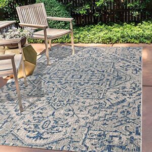 jonathan y smb105b-3 estrella bohemian medallion textured weave navy/gray 3 ft. x 5 ft. indoor/outdoor area rug coastal, traditional, transitional, perfect for backyard, patio, porch