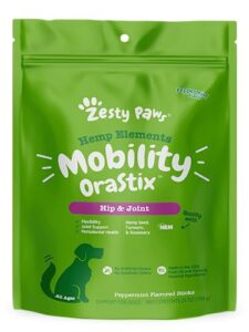 zesty paws orastix for dogs - hip & joint mobility sticks with hemp seed curcumin eggshell membrane taurine support for hips joints cartilage health proprietary healthy teeth gum blend 25oz