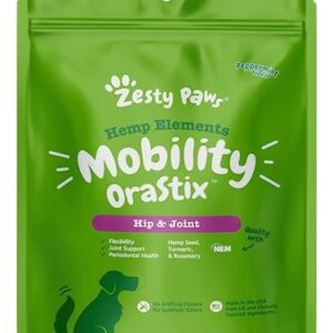 Zesty Paws OraStix for Dogs - Hip & Joint Mobility Sticks with Hemp Seed Curcumin Eggshell Membrane Taurine Support for HIPS Joints Cartilage Health Proprietary Healthy Teeth Gum Blend 25oz