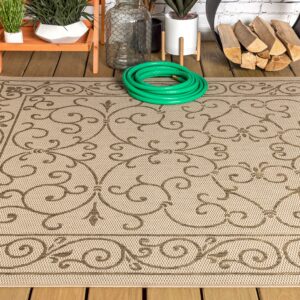 JONATHAN Y SMB106A-8 Charleston Vintage Filigree Textured Weave Indoor Outdoor Area Rug Classic Coastal Easy Cleaning Bedroom Kitchen Backyard Patio Non Shedding, 8 X 10, Beige/Brown