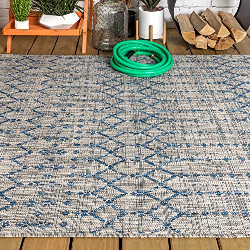 JONATHAN Y SMB108A-3 Ourika Moroccan Geometric Textured Weave Indoor Outdoor Area Rug, Bohemian, Rustic, Scandinavian Easy Cleaning,Bedroom,Kitchen,Backyard,Patio,Non Shedding, Light Gray/Navy, 3 X 5