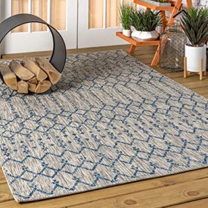 JONATHAN Y SMB108A-3 Ourika Moroccan Geometric Textured Weave Indoor Outdoor Area Rug, Bohemian, Rustic, Scandinavian Easy Cleaning,Bedroom,Kitchen,Backyard,Patio,Non Shedding, Light Gray/Navy, 3 X 5