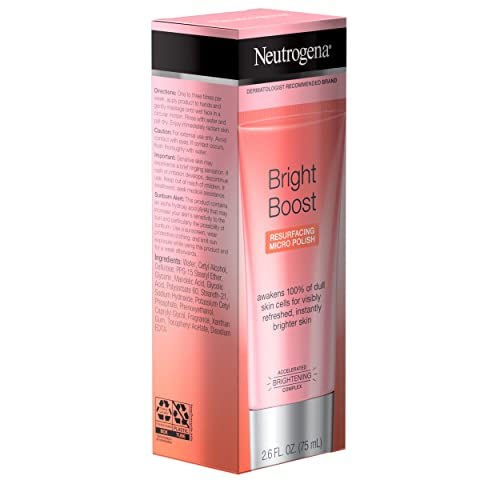 Neutrogena Bright Boost Resurfacing Facial Exfoliator with Glycolic and Mandelic AHAs Gentle Skin Resurfacing Face Cleanser for Bright Smooth Skin, Micro Polish, 2.6 Fl Oz