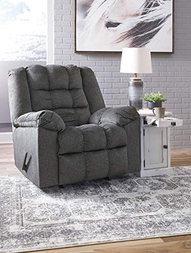 Signature Design by Ashley Drakestone Tufted Manual Rocker Recliner with Lumber Heat and Massage, Gray