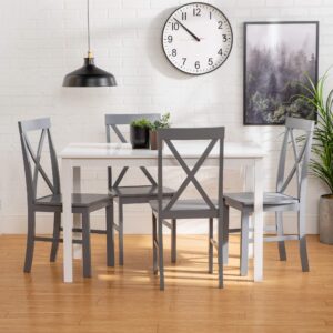 Walker Edison 4 Person Modern Farmhouse Wood Small Dining Table Dining Room Kitchen Table Set Dining 4 X Chairs Set, 48 Inch, White and Grey