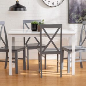 Walker Edison 4 Person Modern Farmhouse Wood Small Dining Table Dining Room Kitchen Table Set Dining 4 X Chairs Set, 48 Inch, White and Grey