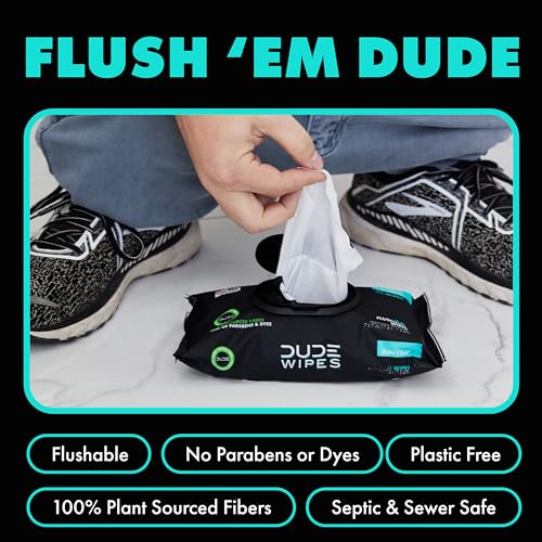 DUDE Wipes - Flushable Wipes - 3 Pack, 144 Wipes - Mint Chill Extra-Large Adult Wet Wipes - Vitamin-E, Aloe, Eucalyptus & Tea Tree Oils - Septic and Sewer Safe