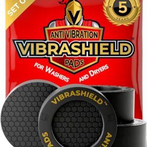 Anti Vibration Pads for Washing Machine with HexaGrip - Stops Washer Dryer Moving, Walking - Prevents Noise, Vibration Transfer - Rubber Antivibration Stabilizer Support Feet Mat - VIBRASHIELD 4 Pack