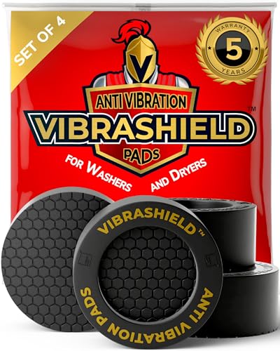 Anti Vibration Pads for Washing Machine with HexaGrip - Stops Washer Dryer Moving, Walking - Prevents Noise, Vibration Transfer - Rubber Antivibration Stabilizer Support Feet Mat - VIBRASHIELD 4 Pack