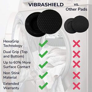 Anti Vibration Pads for Washing Machine with HexaGrip - Stops Washer Dryer Moving, Walking - Prevents Noise, Vibration Transfer - Rubber Antivibration Stabilizer Support Feet Mat - VIBRASHIELD 4 Pack