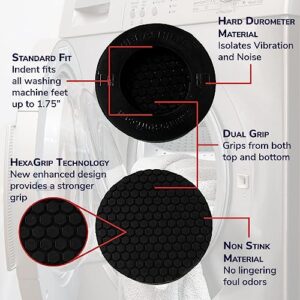 Anti Vibration Pads for Washing Machine with HexaGrip - Stops Washer Dryer Moving, Walking - Prevents Noise, Vibration Transfer - Rubber Antivibration Stabilizer Support Feet Mat - VIBRASHIELD 4 Pack