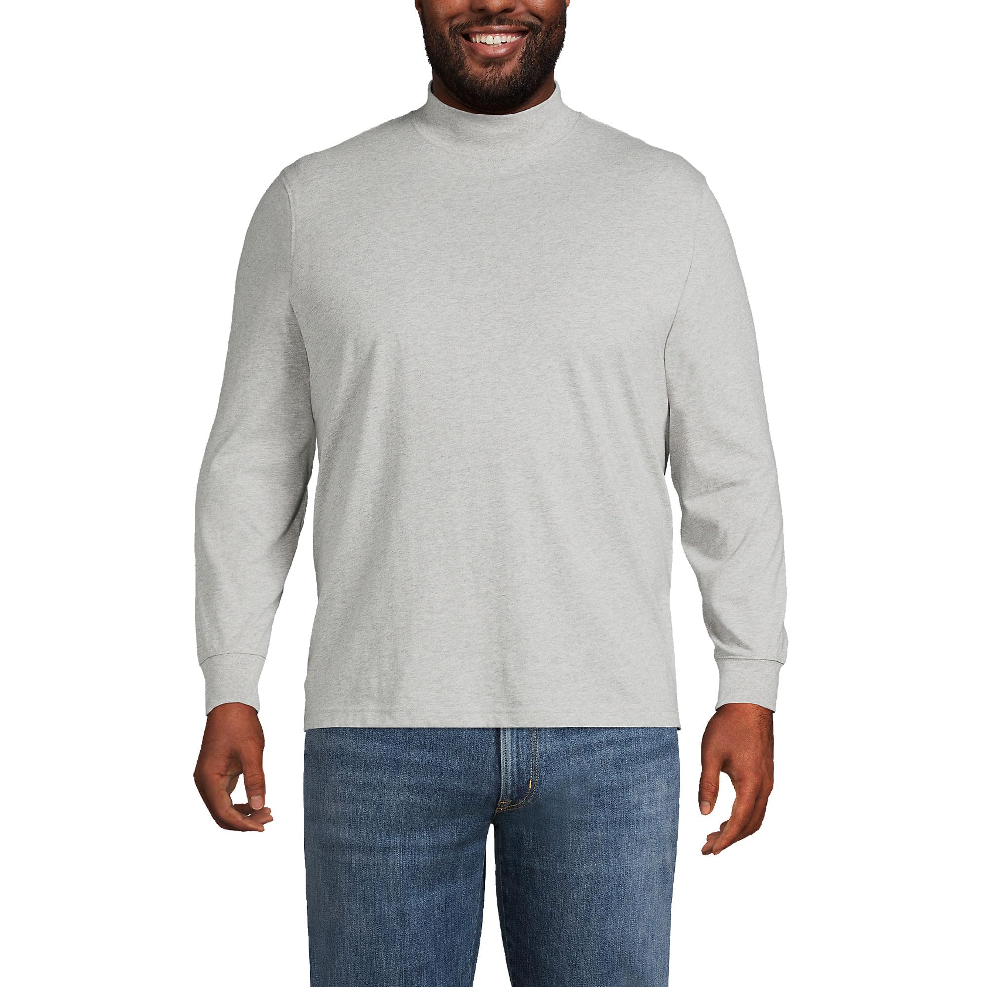 Lands' End Mens Long Sleeve Super-T Mockneck Gray Heather Regular Medium