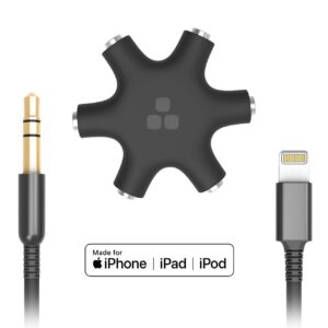 Thore (Apple MFi Certified) iPhone Headphone Splitter (5-Way) Multi-Port 3.5mm Jack Audio Adapter with Aux Lightning Connector (for iPhone 8/X/XR/XS/11/12/13/14/Pro Max)