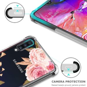 GREATRULY Floral Clear Case for Galaxy A70 for Women Girls,Pretty Phone Case for Samsung Galaxy A70 (2019),Flower Design Transparent Slim Soft Drop Proof TPU Bumper Cushion Silicone Cover Shell,FL-K