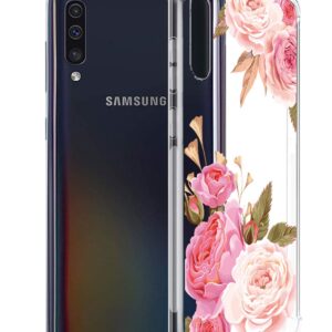 GREATRULY Floral Clear Case for Galaxy A50 for Women Girls,Pretty Phone Case for Samsung Galaxy A50 (2019),Flower Design Transparent Slim Soft Drop Proof TPU Bumper Cushion Silicone Cover Shell,FL-K