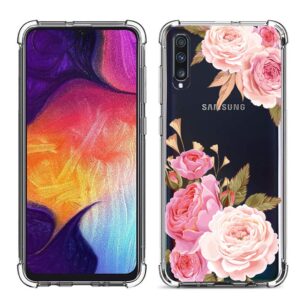 GREATRULY Floral Clear Case for Galaxy A50 for Women Girls,Pretty Phone Case for Samsung Galaxy A50 (2019),Flower Design Transparent Slim Soft Drop Proof TPU Bumper Cushion Silicone Cover Shell,FL-K