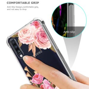 GREATRULY Floral Clear Case for Galaxy A50 for Women Girls,Pretty Phone Case for Samsung Galaxy A50 (2019),Flower Design Transparent Slim Soft Drop Proof TPU Bumper Cushion Silicone Cover Shell,FL-K