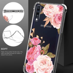 GREATRULY Floral Clear Case for Galaxy A50 for Women Girls,Pretty Phone Case for Samsung Galaxy A50 (2019),Flower Design Transparent Slim Soft Drop Proof TPU Bumper Cushion Silicone Cover Shell,FL-K