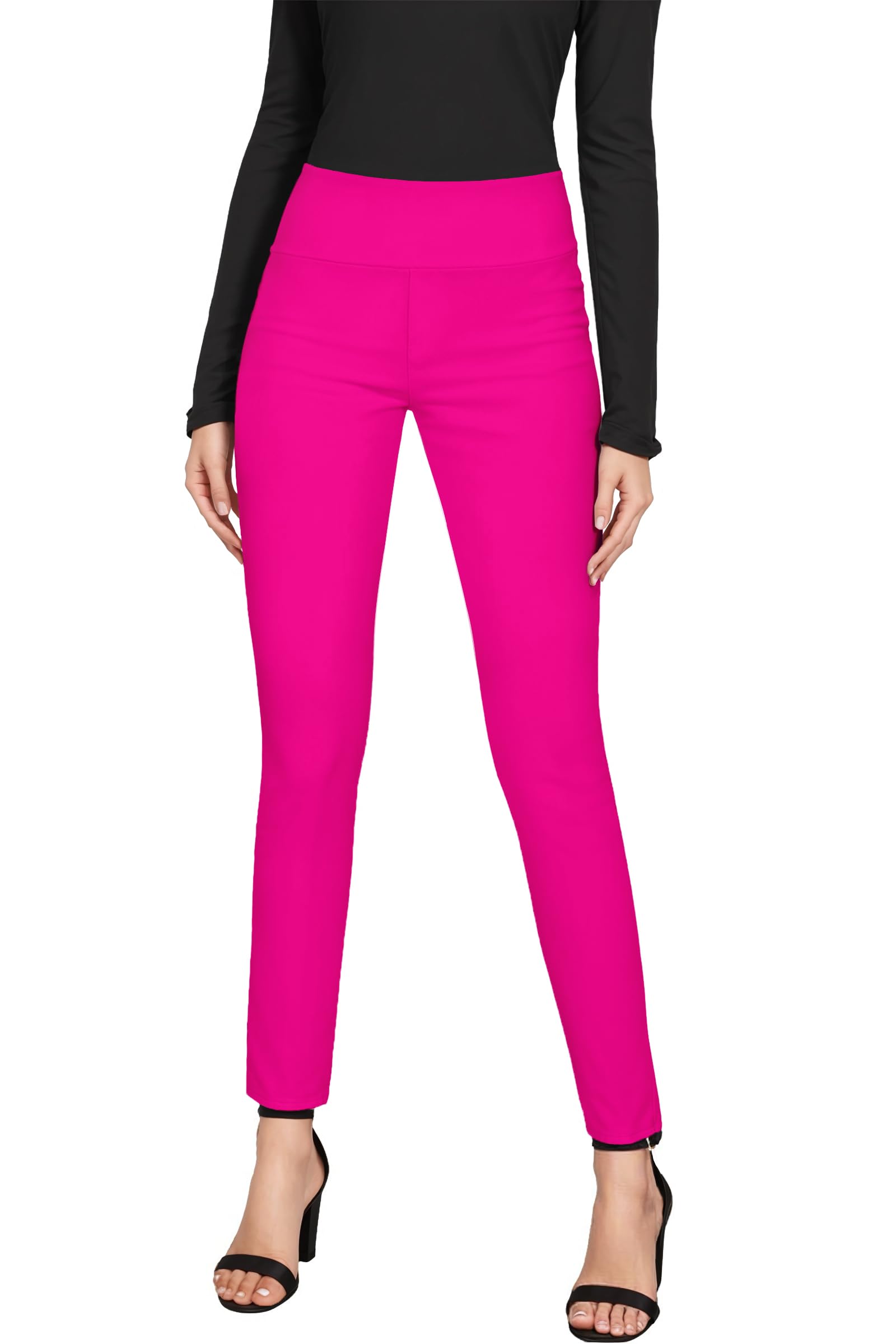 Hybrid & Company Super Comfy Stretch with Full Elastic Waist Pull On Hot Pink Millennium Twill Pant KP44972 Neon Pink S