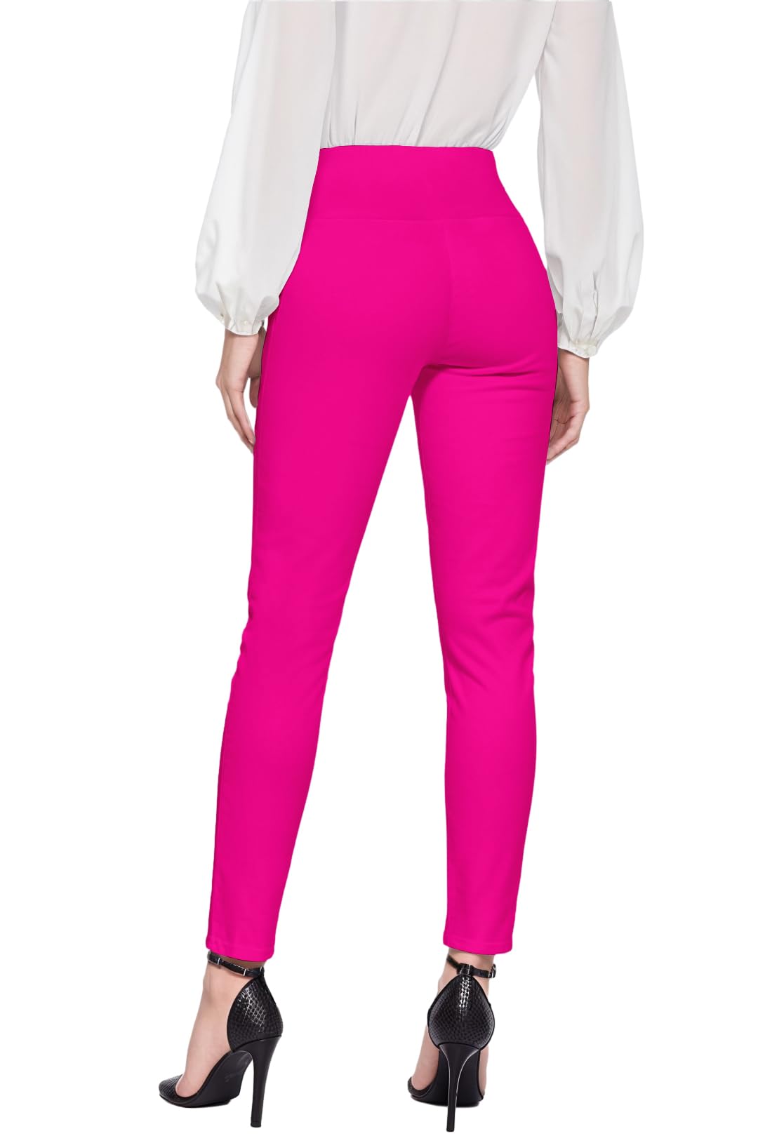 Hybrid & Company Super Comfy Stretch with Full Elastic Waist Pull On Hot Pink Millennium Twill Pant KP44972 Neon Pink S