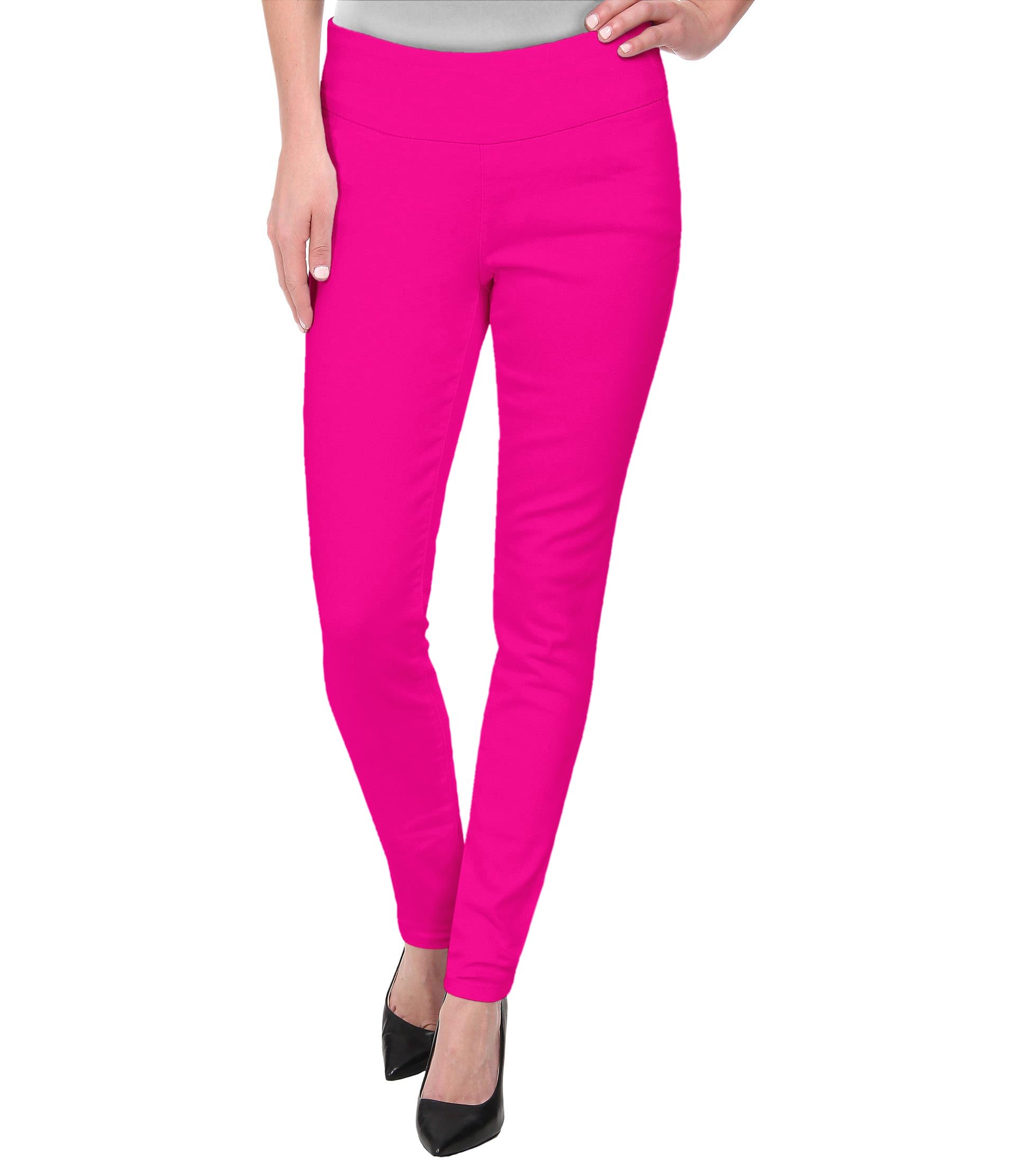 Hybrid & Company Super Comfy Stretch with Full Elastic Waist Pull On Hot Pink Millennium Twill Pant KP44972 Neon Pink S