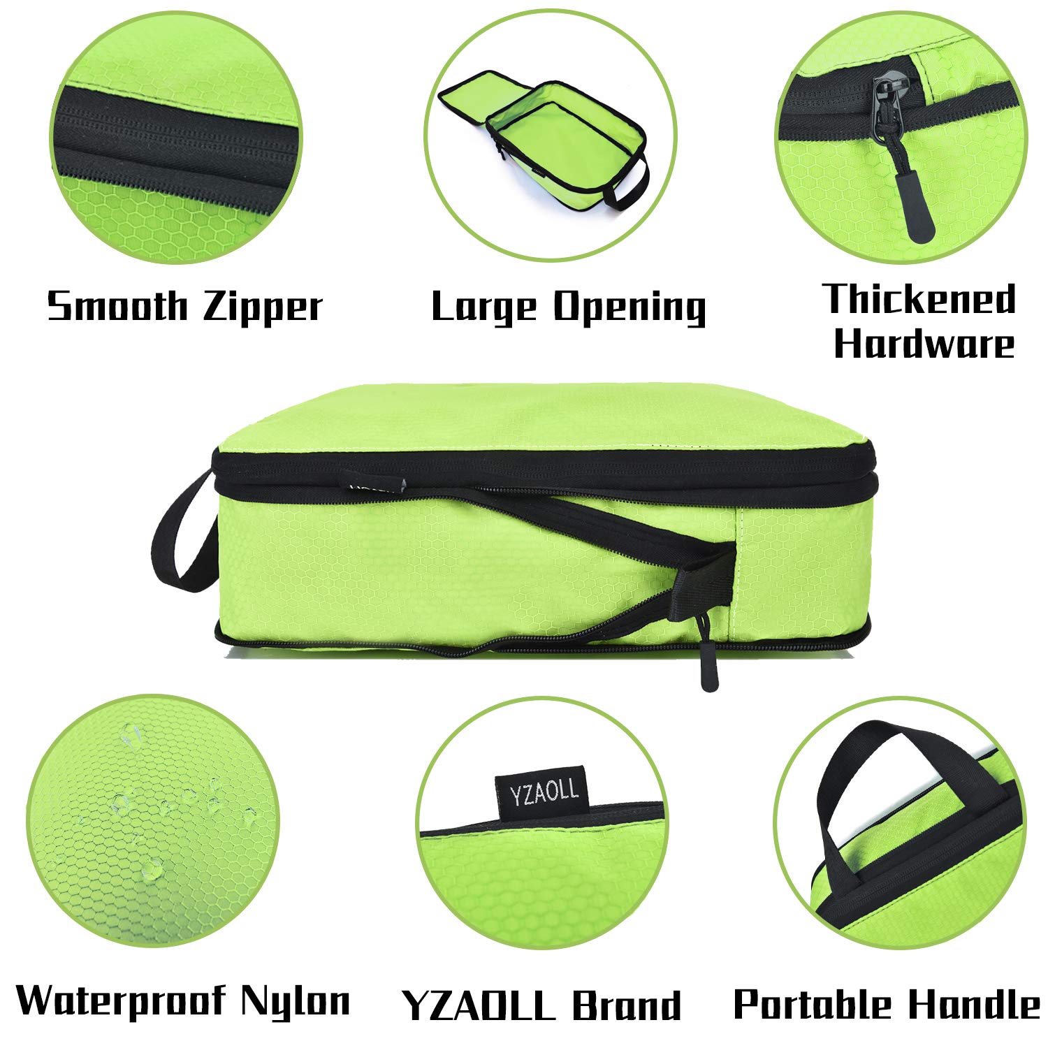 YZAOLL Compression Packing Cubes Bags Set for Kids Travel Luggage Packing Organizers Accessories Gift 3pcs Set Green