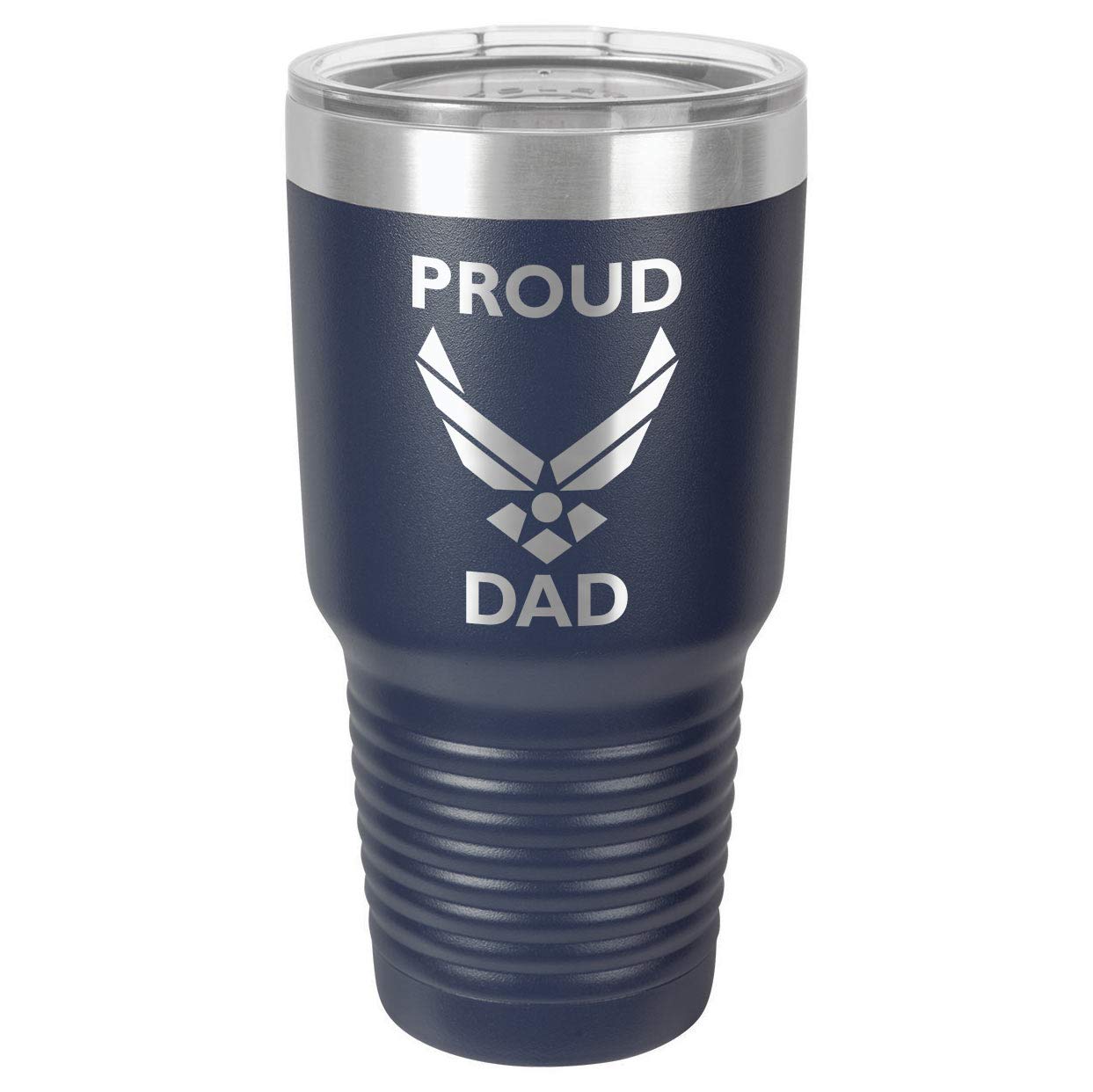 PROUD AIR FORCE DAD NAVY 30 oz Drink Tumbler With Straw and Slide Top Lid | Laser Engraved Travel Mug | Compare To Yeti Rambler | Gift Idea Dad For Father's Day & Birthday