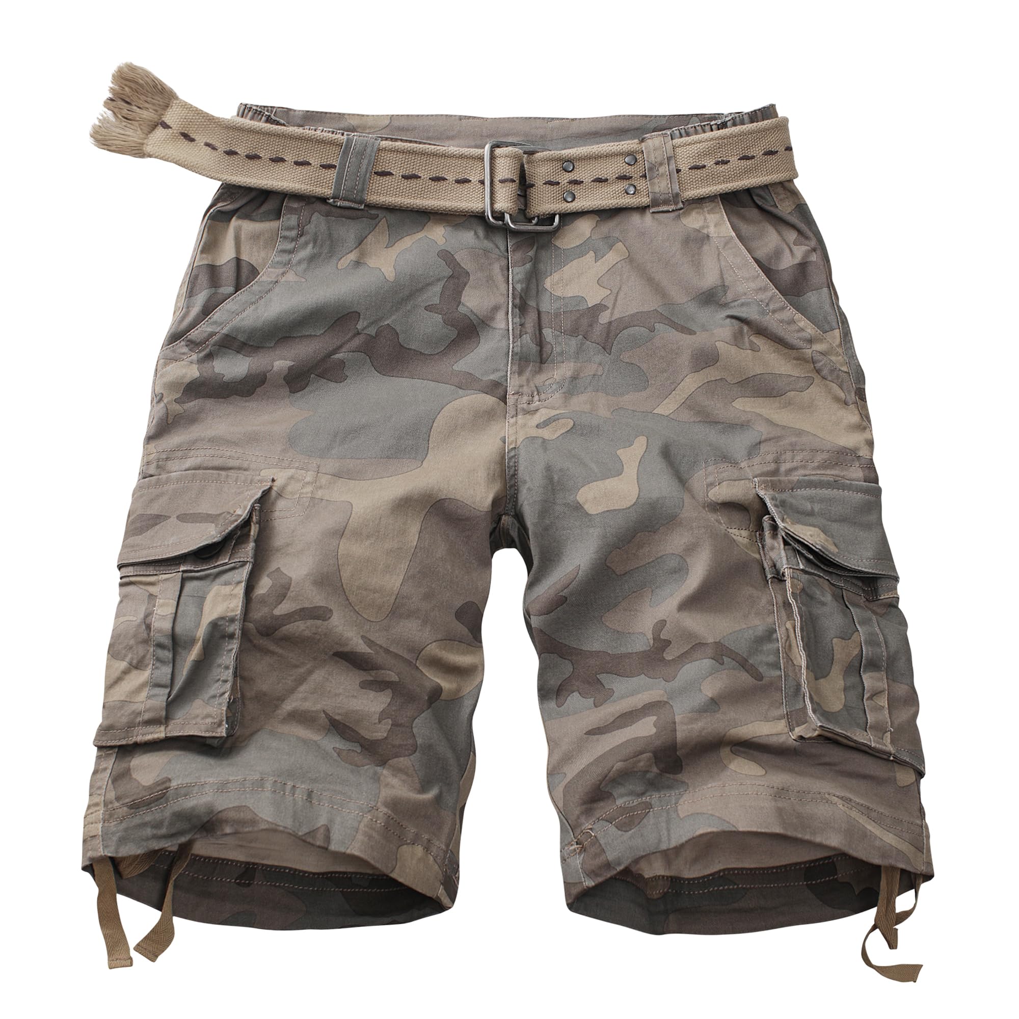 AKARMY Men's Casual Multi Pocket Outdoor Camouflage Shorts Twill Camo Cargo Shorts 8066 C34 Retro Camo(No Belt) 34