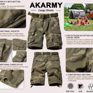 AKARMY Men's Casual Multi Pocket Outdoor Camouflage Shorts Twill Camo Cargo Shorts 8066 C34 Retro Camo(No Belt) 34