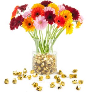 DomeStar 150PCS Fake Gold Ice, Gold Acrylic Ice Fake Plastic Gold Nuggets Gold Rocks Gems Marble Vases Fillers for St. Patrick’s Table Scatter Decoration