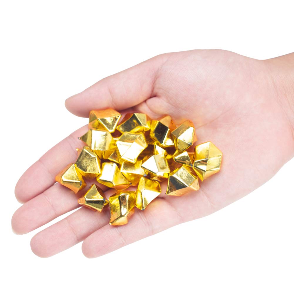 DomeStar 150PCS Fake Gold Ice, Gold Acrylic Ice Fake Plastic Gold Nuggets Gold Rocks Gems Marble Vases Fillers for St. Patrick’s Table Scatter Decoration