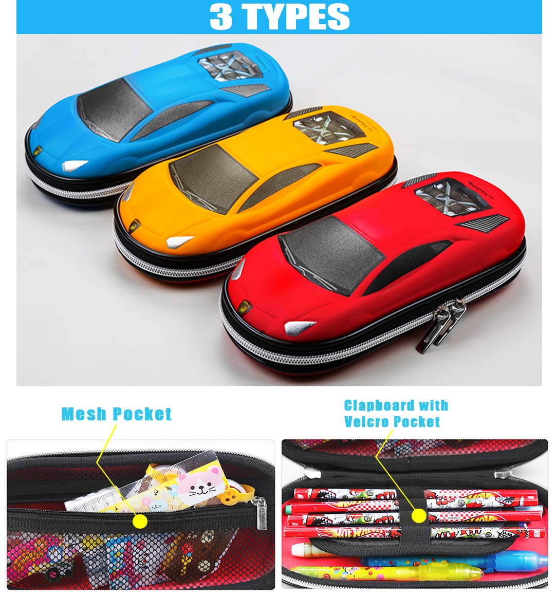 Supercar Pencil Case EVA Car Pen Pouch Stationery Box Anti-Shock for School Students Teens…