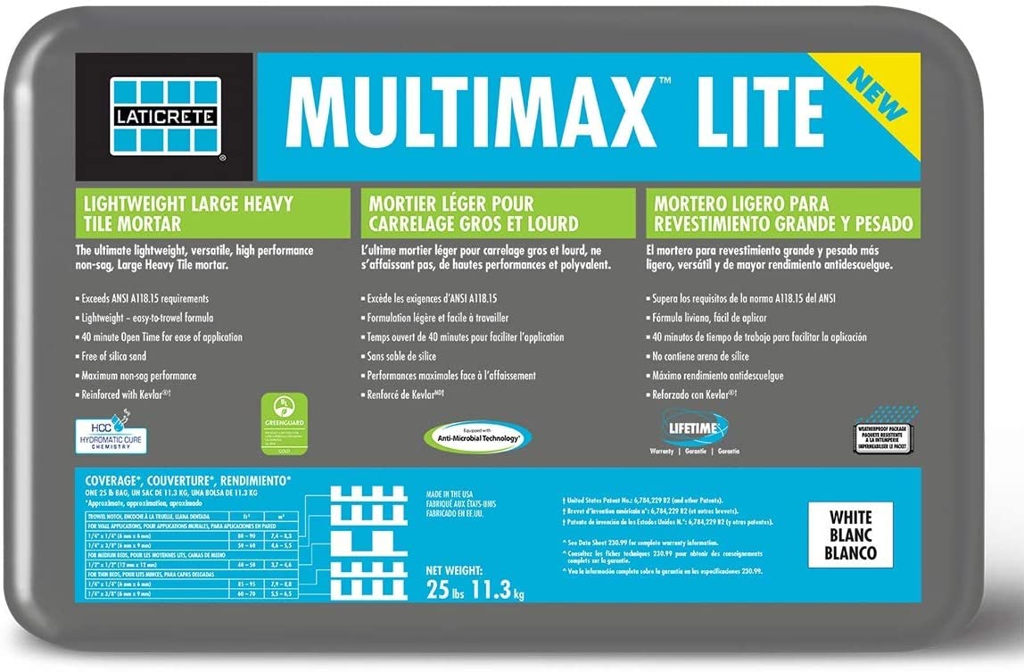 LATICRETE MULTIMAX LITE One-Step, Polymer Fortified, Large & Heavy Tile Mortar 25 Lb. White