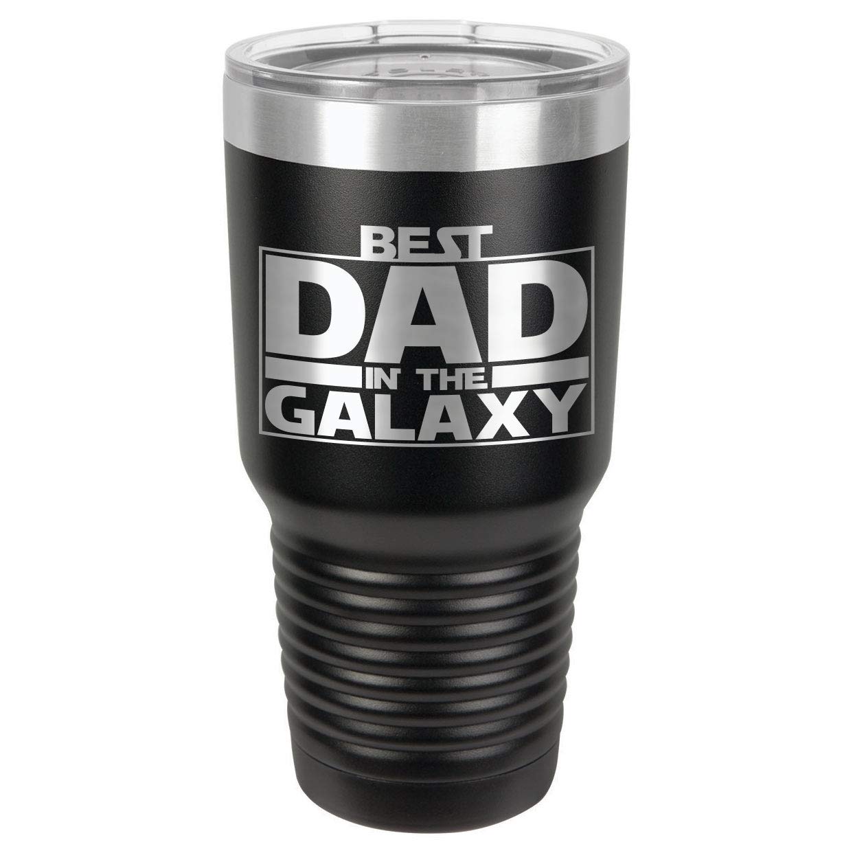 BEST DAD IN THE GALAXY BLACK 30 oz Drink Tumbler With Straw and Slide Top Lid | Laser Engraved Travel Mug | Compare To Yeti Rambler | Gift Idea Dad For Father's Day & Birthday