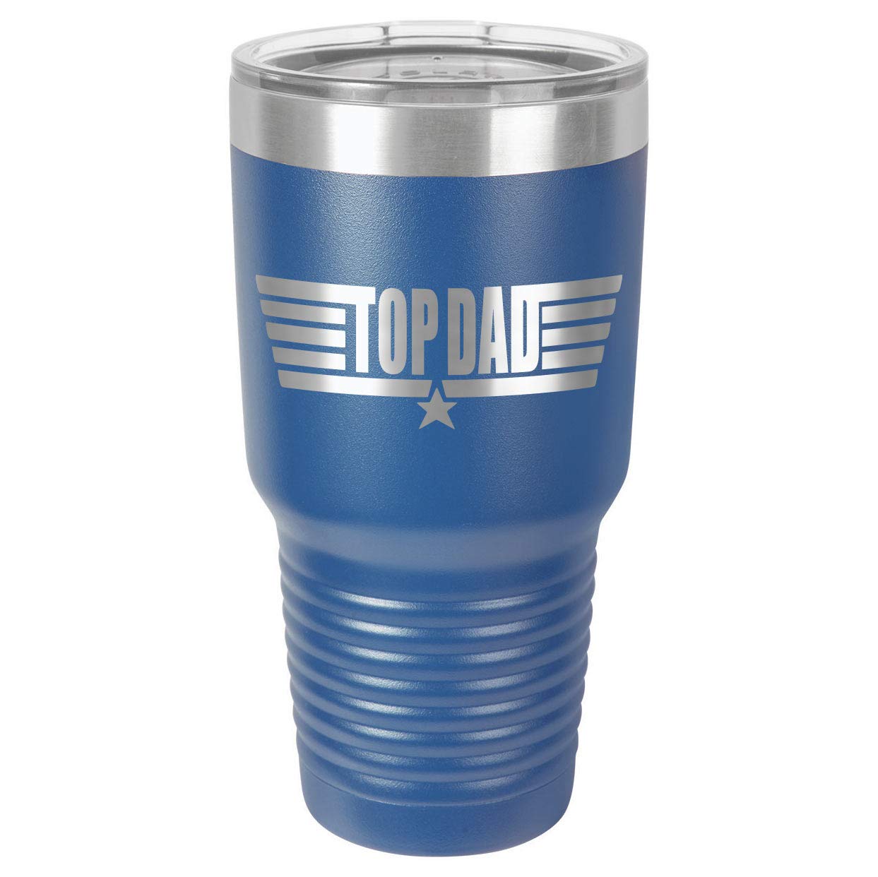 TOP DAD BLUE 30 oz Drink Tumbler With Straw and Slide Top Lid | Laser Engraved Travel Mug | Compare To Yeti Rambler | Gift Idea Dad For Father's Day & Birthday