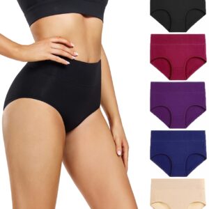 wirarpa Women's Cotton Underwear High Waist Briefs Full Coverage Post Partum Panties Plus Size 5 Pack Multicolored 3X-Large