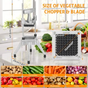 WICHEMI Commercial Vegetable Chopper Dicer Commercial Onion Dicer Cutter Stainless Steel Vegetable Fruit Chopper French Fry Cutter Heavy Duty Food Dicer Chopper for Potatoes Peppers Mushrooms (3/8")