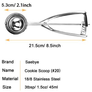 Large Cookie Scoop. 3 Tbsp Cookie Scoop for Baking, Cookie Dough Scoop, Cupcake Scoop, 2 3/32 inches / 53 mm Ball, 18/8 Stainless Steel, Secondary Polishing