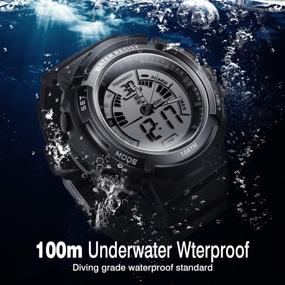 TEKMAGIC 10ATM Waterproof Digital Scuba Diving Watch 100m Underwater for Swimming and Running with Stopwatch and Luminous LCD Display Built-in