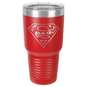 super dad-b red 30 oz drink tumbler with straw and slide top lid | laser engraved travel mug | compare to yeti rambler | gift idea dad for father's day & birthday