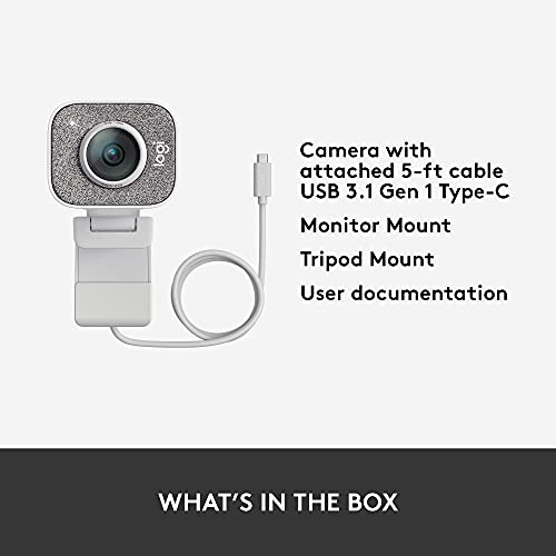 Logitech for Creators StreamCam Webcam for Streaming and Content Creation, Full HD 1080p 60 fps, Premium Glass Lens, Smart Auto-Focus, for PC/Mac - White