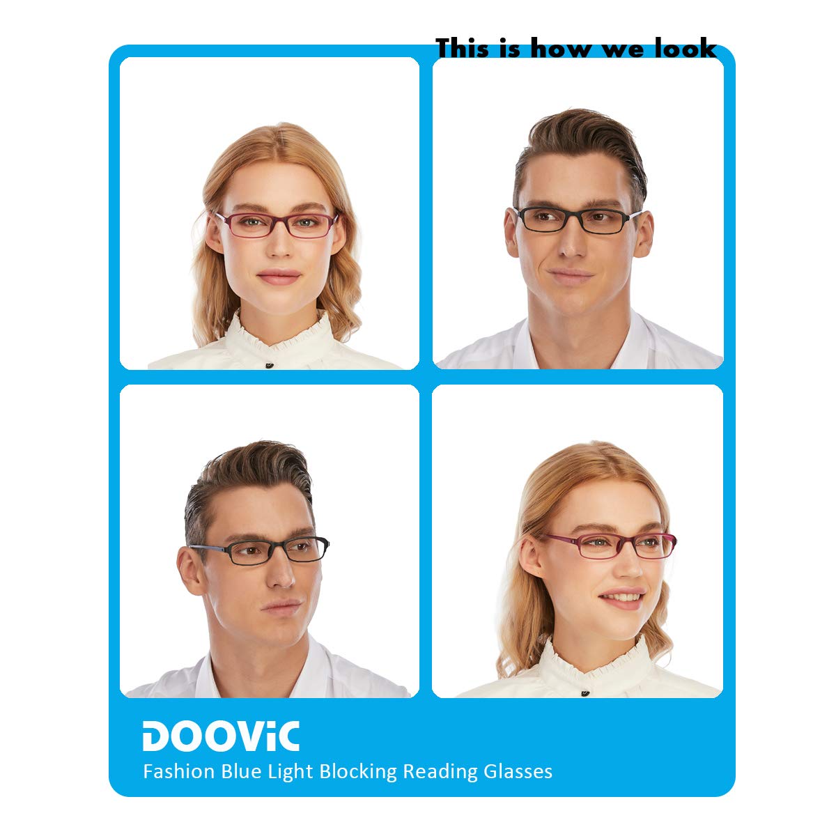 DOOViC 4 Pack Computer Reading Glasses Blue Light Blocking Anti Eyestrain Flexible Lightweight Readers for Women Men 1.75 Strength