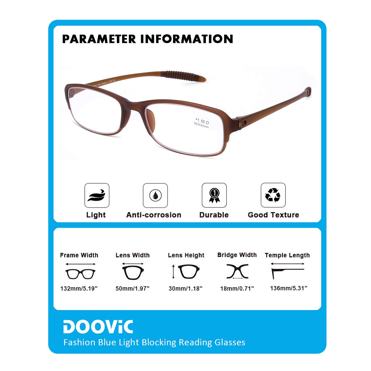 DOOViC 4 Pack Computer Reading Glasses Blue Light Blocking Anti Eyestrain Flexible Lightweight Readers for Women Men 1.75 Strength